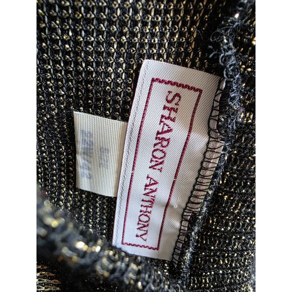 Sharon Anthony Geometric Pattern Sweater Lurex Metallic Black & Gold Batwing 22w - Picture 5 of 9